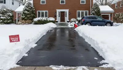 Cleared driveway after professional snow removal by Chop Chop Landscaping in Boston, MA