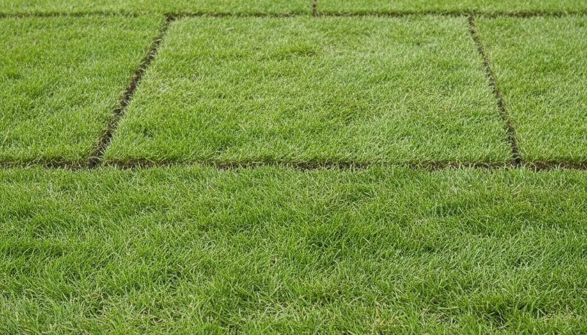 Close-up of seamless sod seams showing expert lawn installation by Boston landscaping pros, MA
