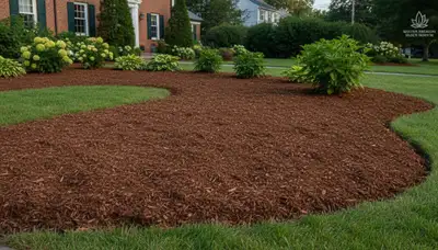 Freshly spread mulch beds with clean edges and rich color by Boston landscaping pros in Massachusetts