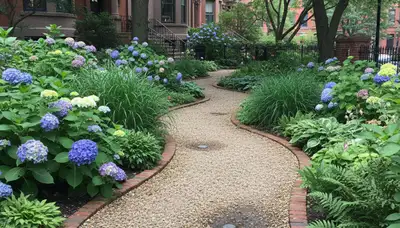 Pea gravel garden pathway with natural drainage in Boston MA by Chop Chop Landscaping