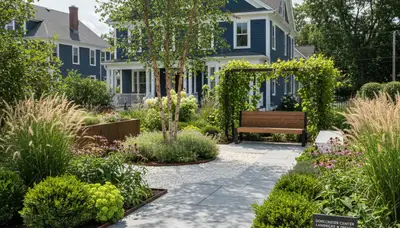 Boston landscaping pros maintaining a residential yard in Boston, MA
