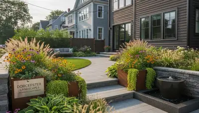 Landscaping crew in Boston, MA providing professional lawn and garden maintenance