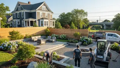 Boston, MA landscaping crew providing professional lawn care and landscape maintenance