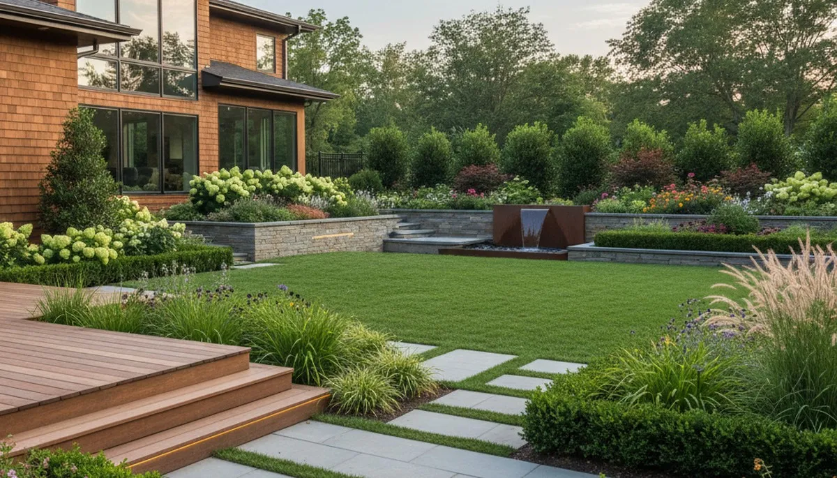 Boston, MA landscaping crew providing professional lawn care and landscape maintenance