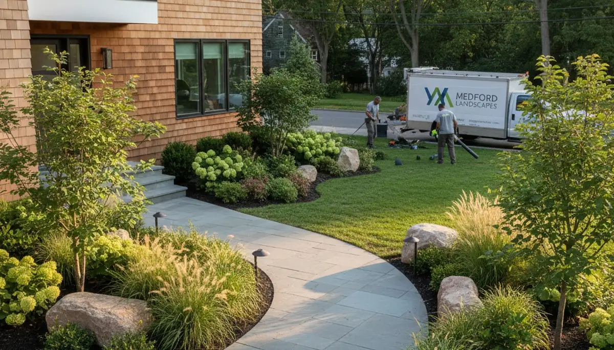Boston, MA landscaping team designing a professional yard maintenance plan
