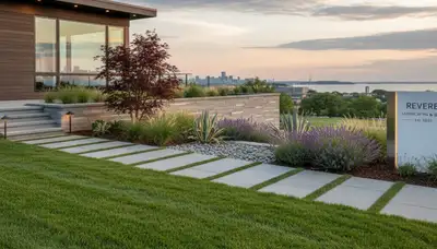 Boston, MA landscaping service team maintaining a residential yard for curb appeal