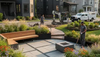 Boston landscaping crew providing professional yard maintenance in Boston, MA