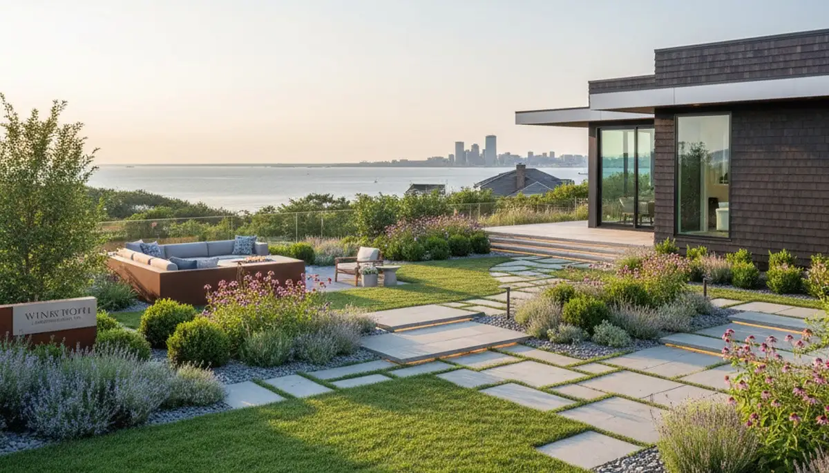 Boston, MA landscaping crew providing professional lawn and garden maintenance services