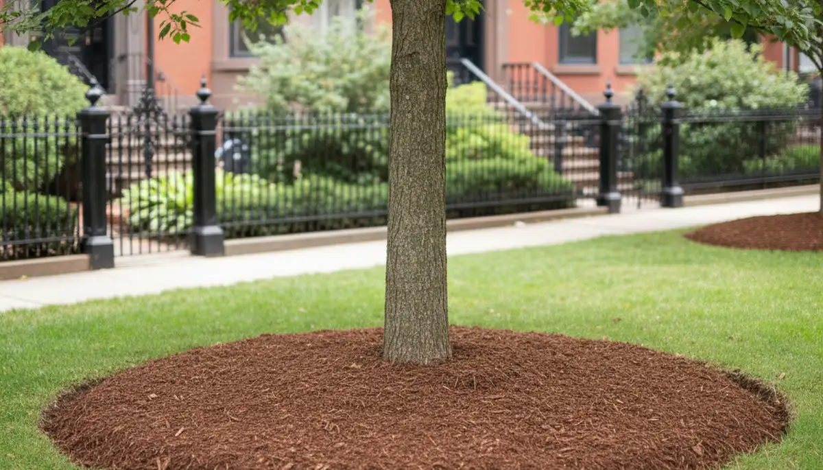 Professional tree ring mulching around a tree base by Chop Chop Landscaping in Boston, MA